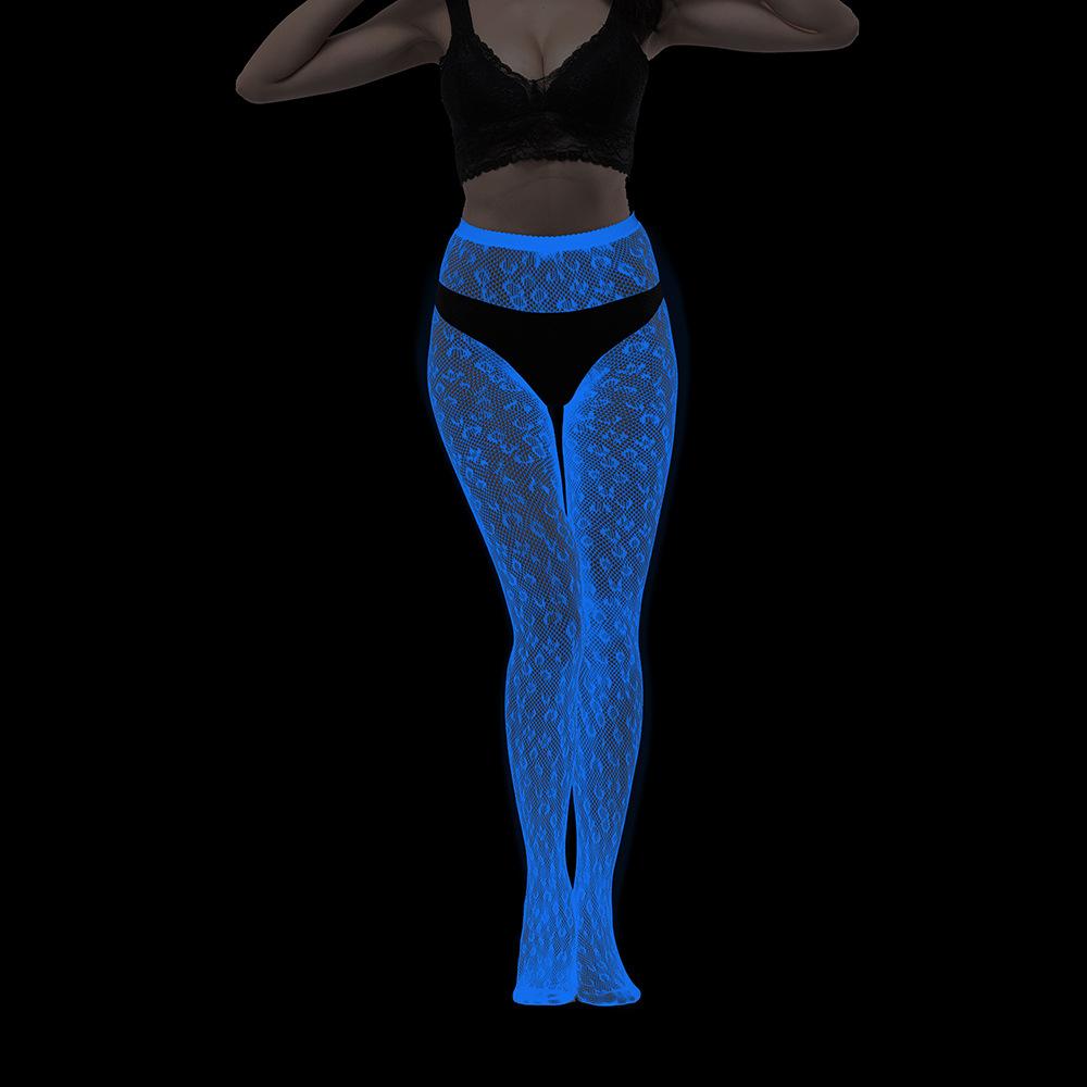 Leuchtend Blau Im Dunkeln Damen Sexy Strumpf Bodystocking Erotische Unterwäsche Strumpfhose Ausgeschnittenes Fischernetz Strumpf One Size blue
