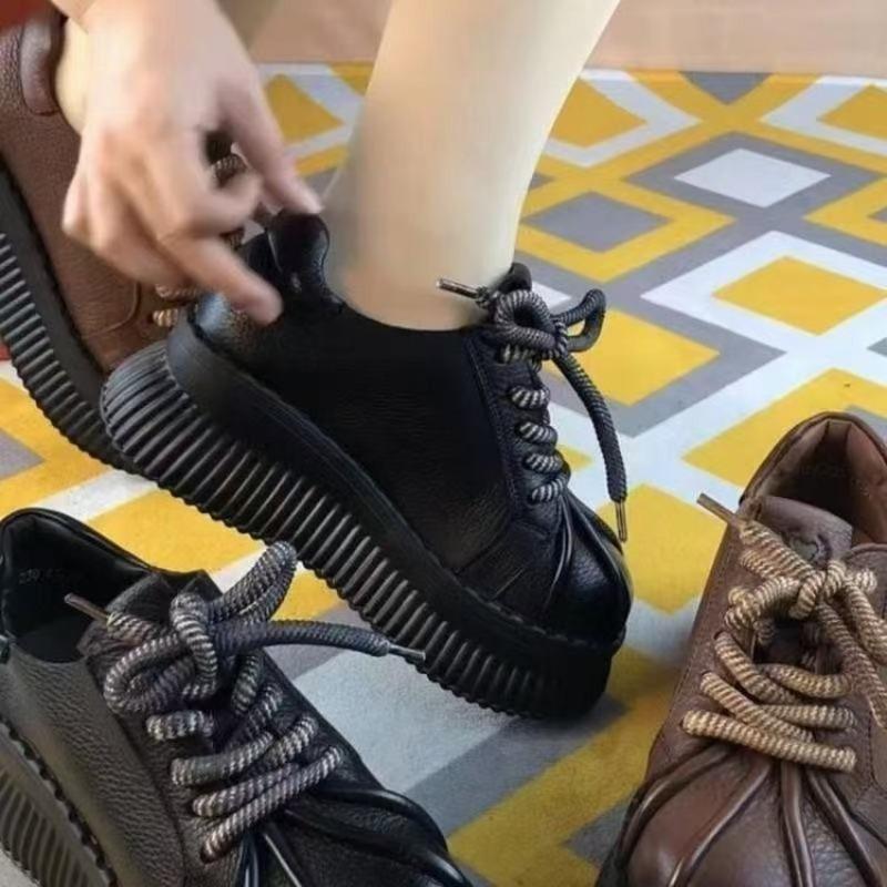 Muffin Thick-soled Casual Big-head Pleated Cotton Boots Women's Winter New Small Height-increasing Velvet Warm Cotton Shoes