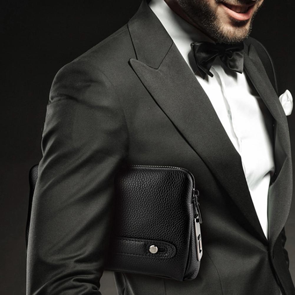 Fipilock FL-V1 Men Zipper Leather Wallet Smart Fingerprint Security Anti Theft Handbag Black