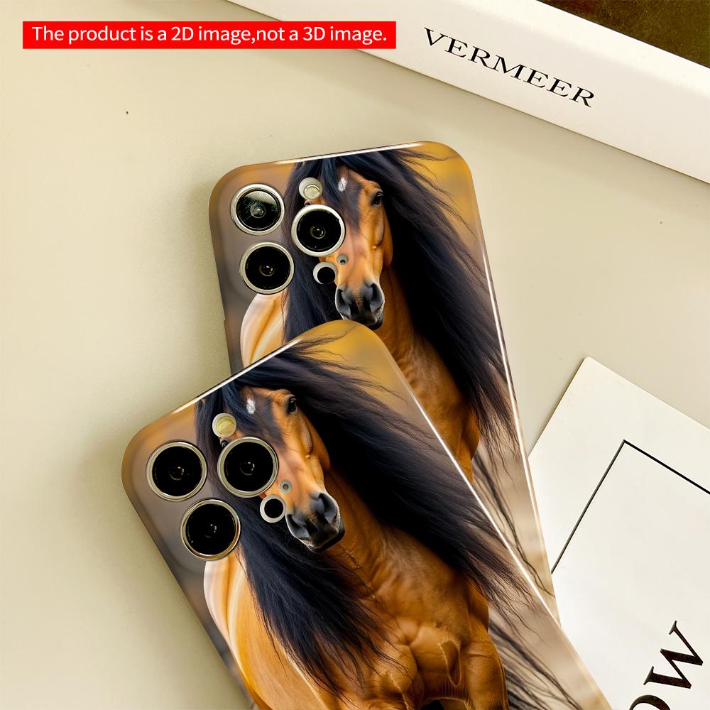 2DFlat Golden Horse with Black Mane Mobile Case All Inclusive Film Hard Phone Case, Compatible with iPhone 18 Pro Max 17 16 15 14 13 12 11