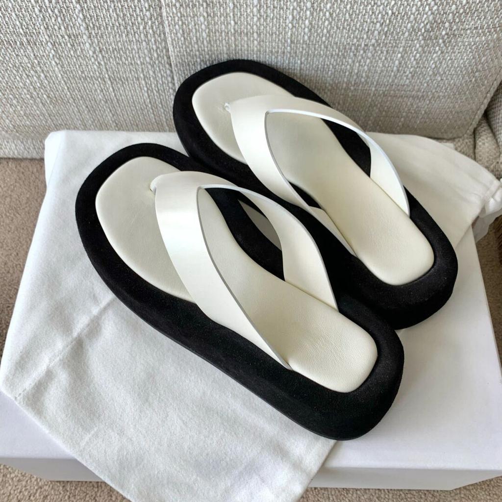 Sheepskin Version Niche Design Leather Thick-soled Flip-flops Women's Summer Wear Beach Ladies Cool Slippers Half Slippers