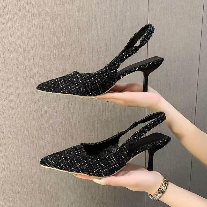 French Xiaoxiangfeng high-heeled bag-head sandals women's new summer thin-heeled pointed foot shoes