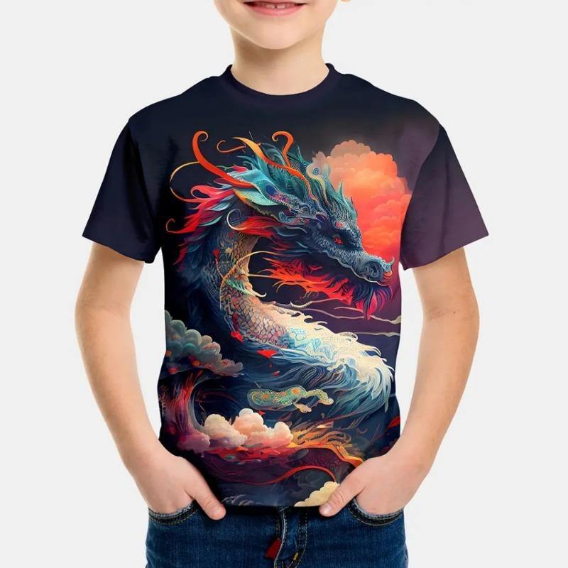 Children's Boy's Clothing Fashions Megalosaurus 3D Print Graphic T Shirts Outdoor Casual Summer Short Sleeves Children's T-Shirt