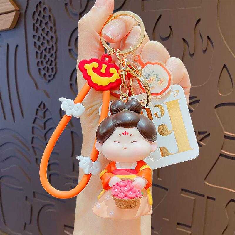 Cartoon Ancient Style Guochao Tang Small Sugar Vinyl Doll Keychain Cute Female Bag Pendant Key Chain Gift