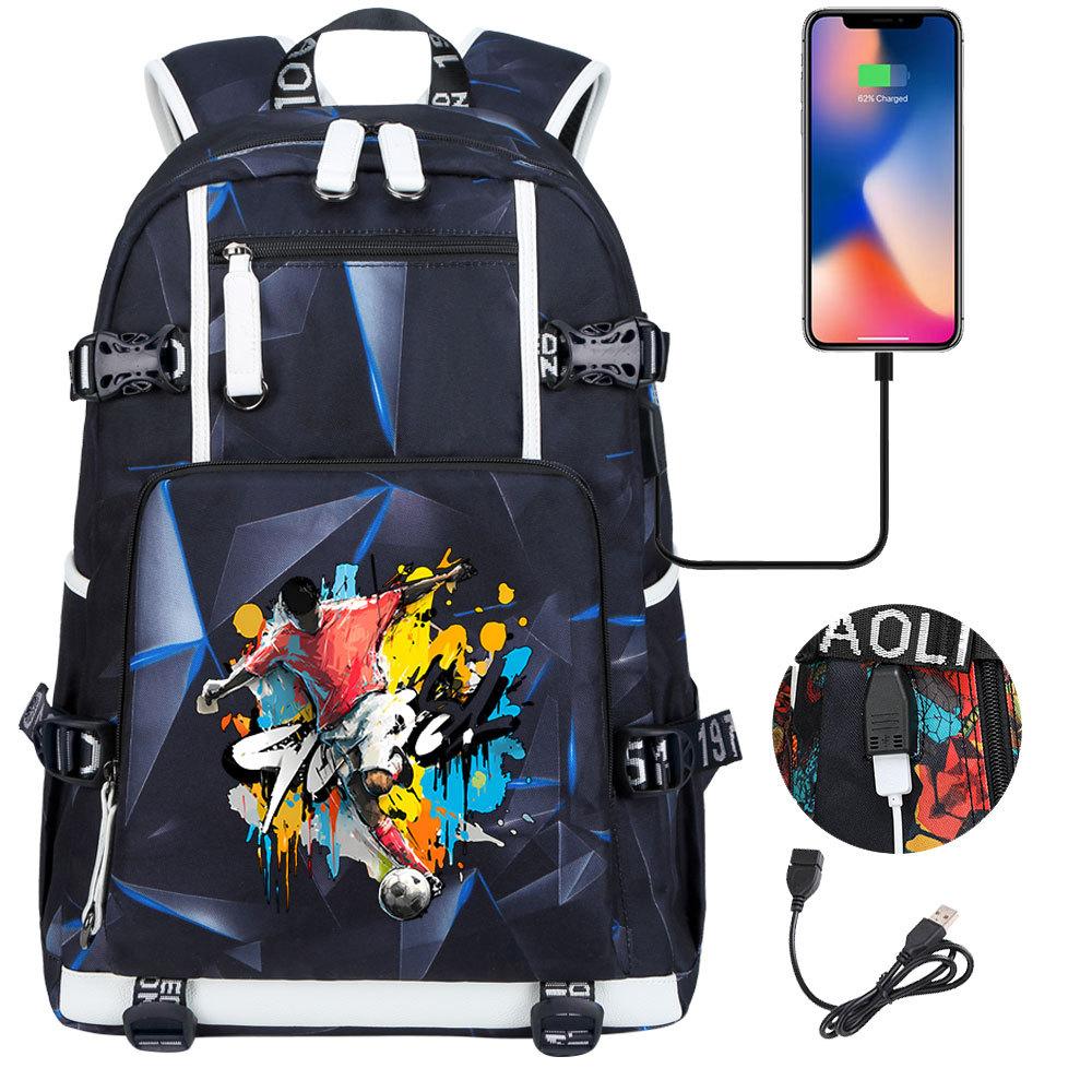 USB Headphone Backpack for Teens Students Boys Girls Leisure Travel Dual Shoulder Bags Soccer Hot Selling Waterproof Large Capacity