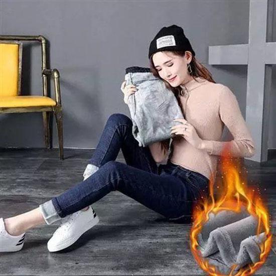 Women Thermal Jeans Winter Snow Warm Plush Stretch Jeans Lady Skinny Thicken Fleece Denim Long Pants Retro Pencil Trousers