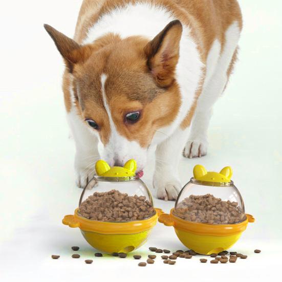 Interactive Dog Treat Toy Wobble Treat Ball Snack Dispenser Toy with Dual Hole Transparent Snack Container for Indoor Outdoor Fun