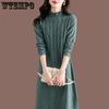 Half Turtleneck Knitted Dress for Women's Autumn and Winter Solid-color Casual Mid-length Sweater Casual Long-sleeved Sweater Dress