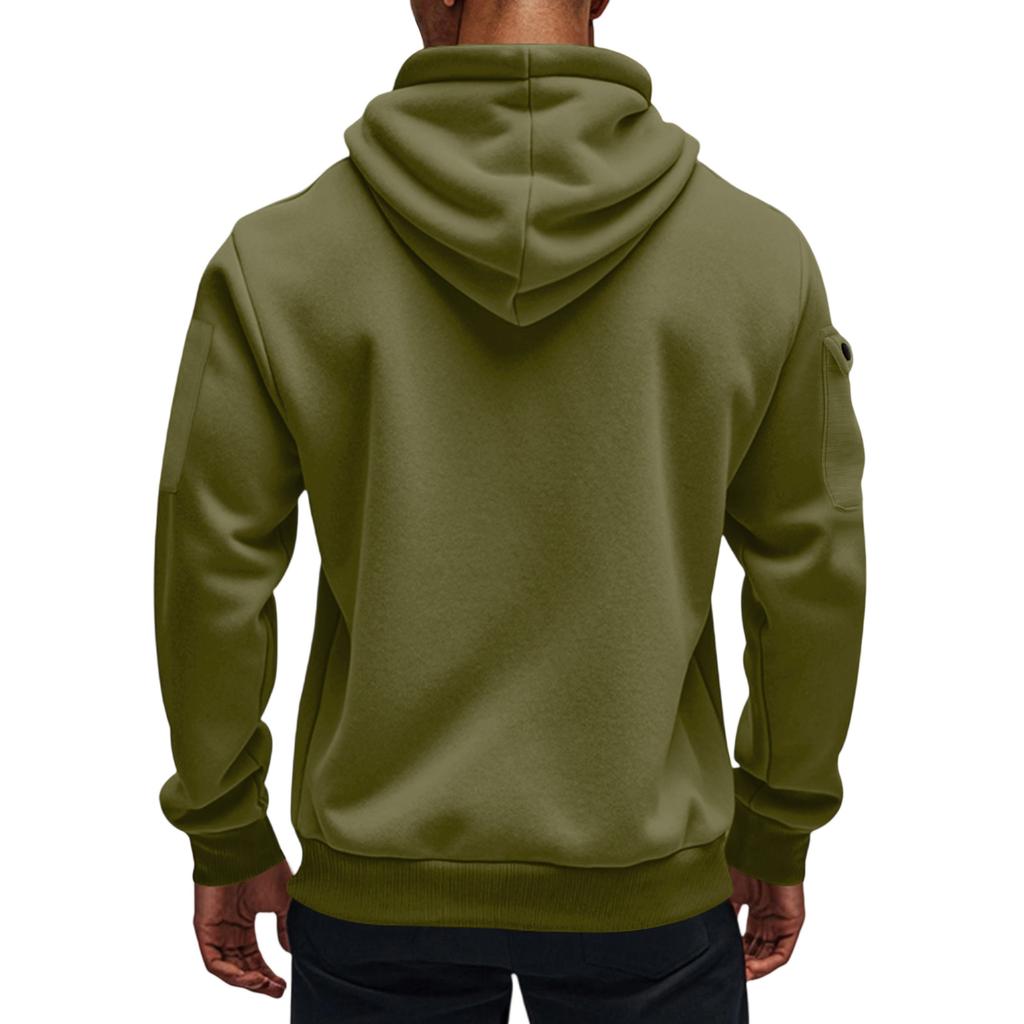Men's Cargo Zip-Up Hoodie Jacket - Multi-Pocket Zip Hooded Athletic Top