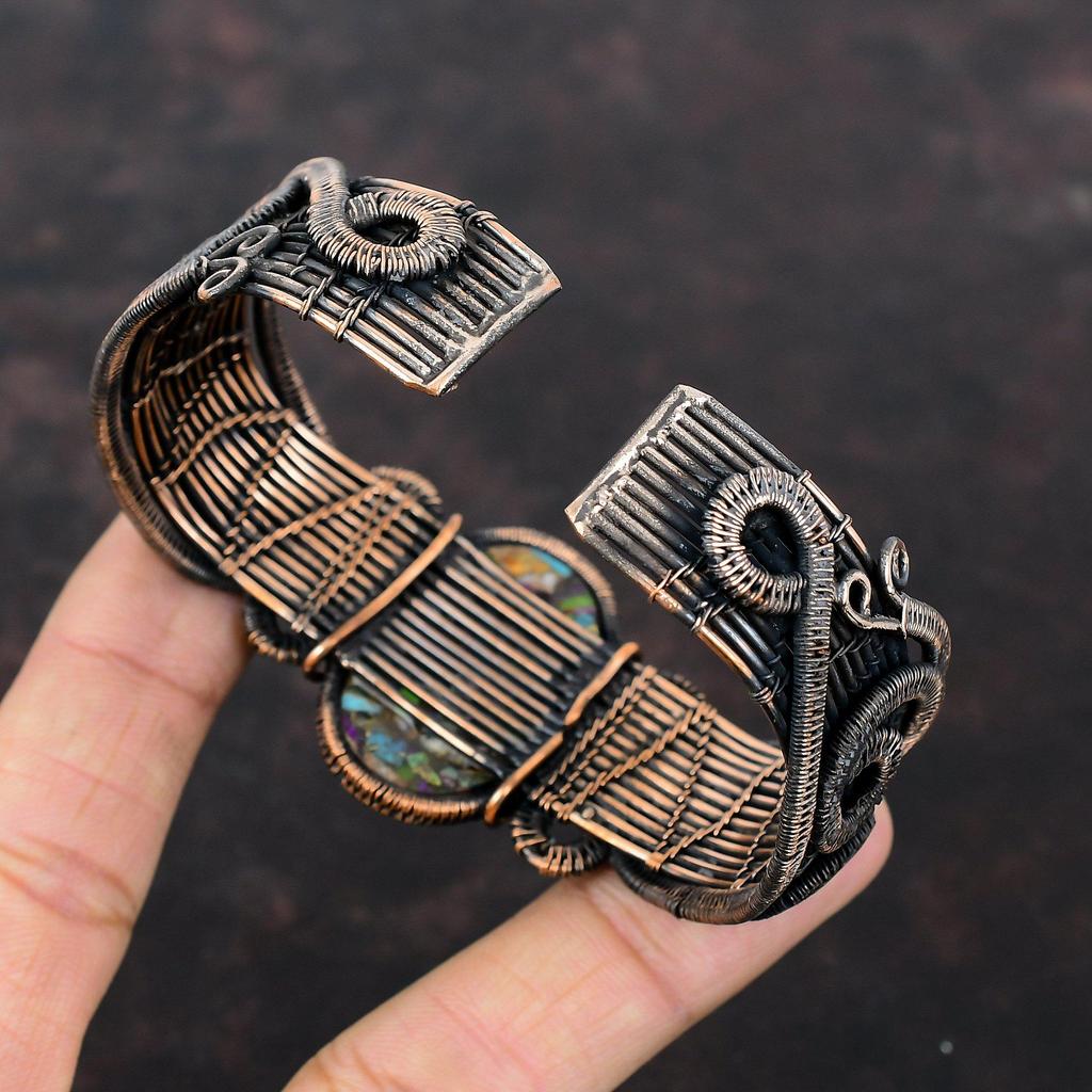Fiesta Kingman Turquoise Bangle Copper Wire Wrapped Cuff Bracelet Multi Copper Turquoise Bangle Adjustable Bangle Handmade Gemstone Jewelry
