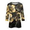 Women's Fashion Casual Three-quarter Sleeve Floral Print Round Neck Pullover Top