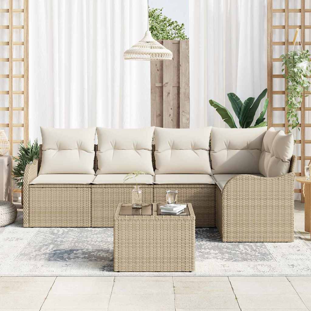 Garden Sofa Set 6 Pcs Beige Poly Rattan