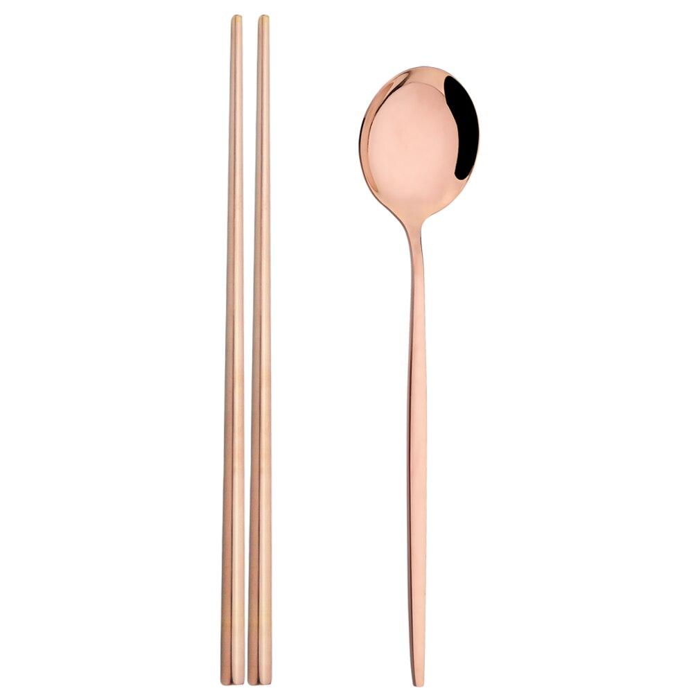 Gold 2Pcs Stainless Steel Tableware Set Mirror Dinner Spoon 304 Chopsticks Cutlery Set Lunch Dinner Set Portable Travel Dinnerware