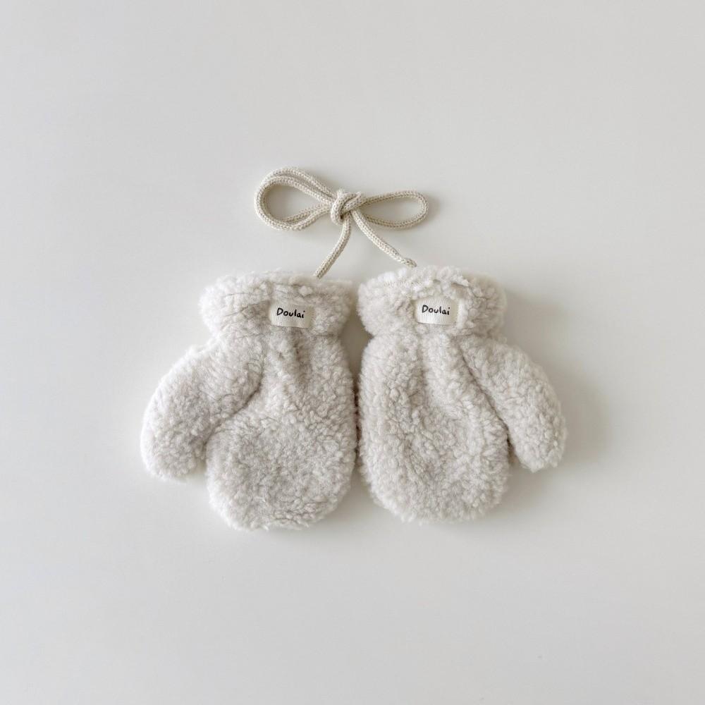 1 Pair Warm Windproof Winter Mittens Thickened Lamb Velvet Hanging Neck Gloves Boys Girls