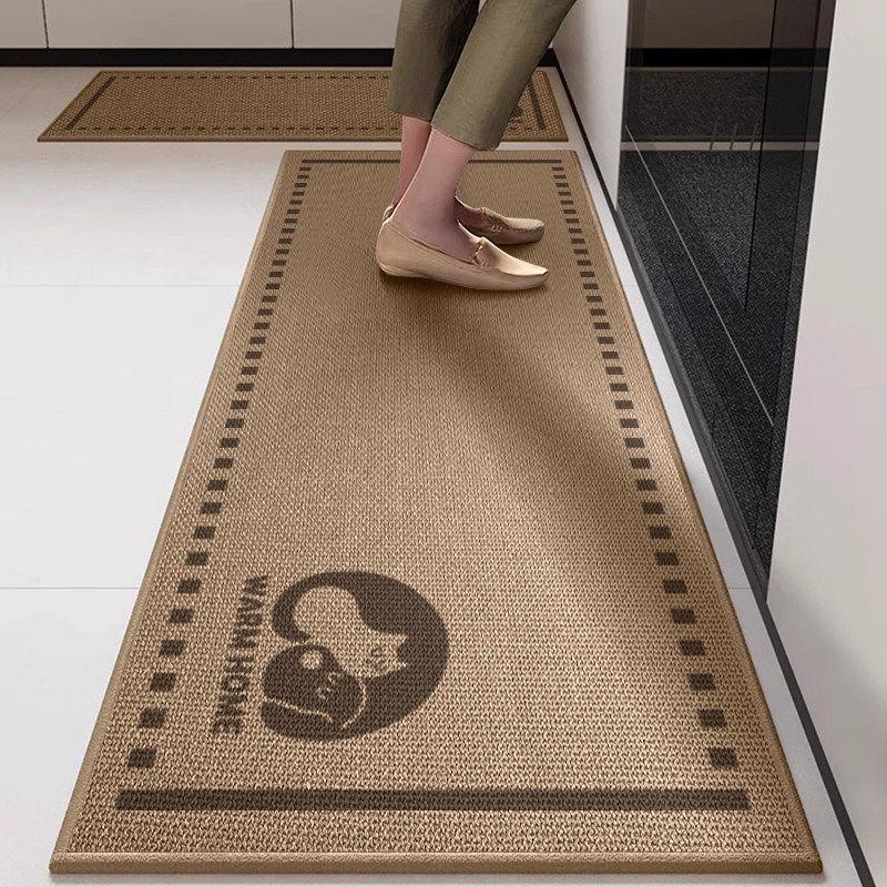 Simple Style Imitation Linen Water-absorbent Anti-slip Kitchen Mat Set High-end Long Decorative Floor Mat