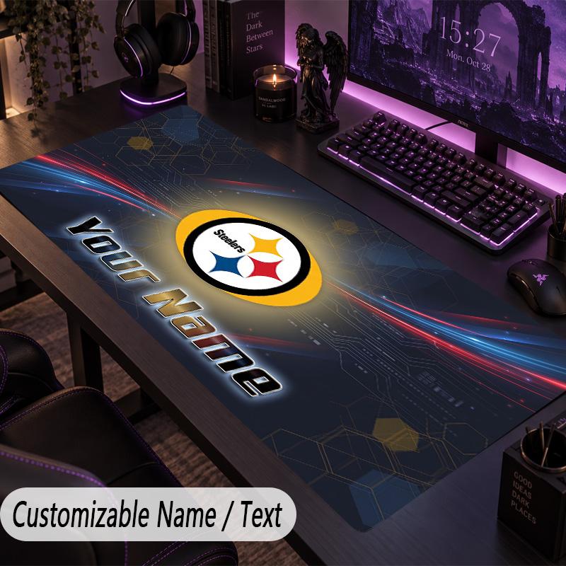 Large Mouse PadPittsburgh Steelers Custom Name Text Personalized Desk Mat Non Slip Gaming Pad