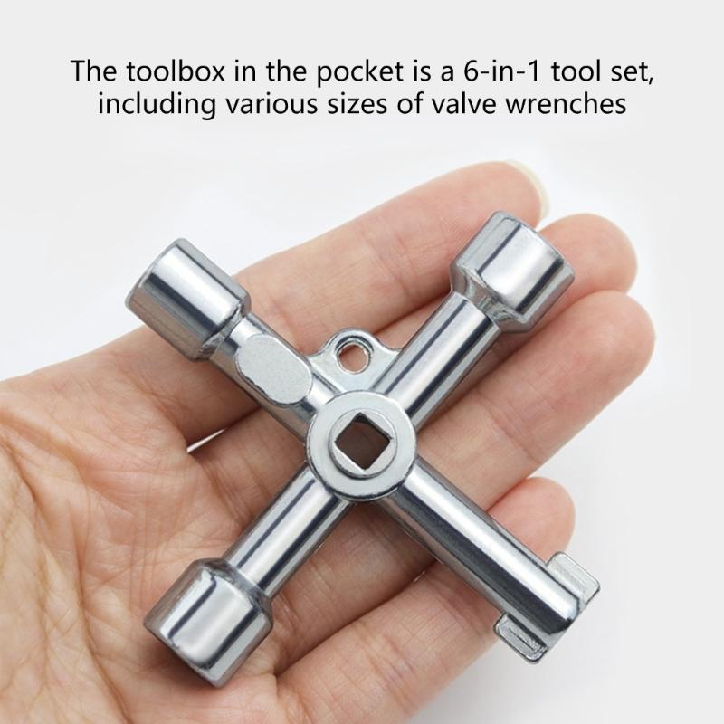 6 In 1 Galvanized Crossing Key Wrench For 5.3mm 6mm 8mm Square 9mm Triangular 7mm Hexagonal 5.7mm Round Holes Zinc Alloy Multiple Tool