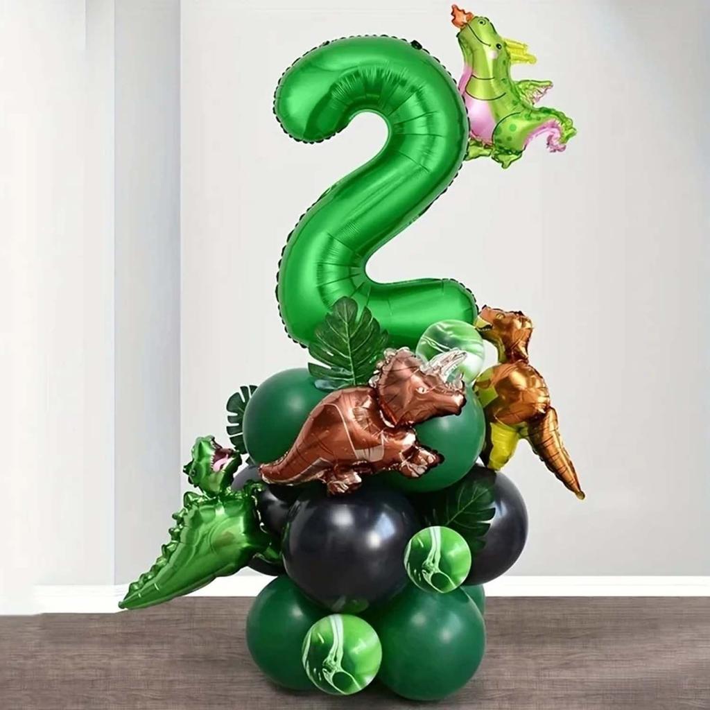 25 Stück grünes Dschungel-Dinosaurier-Digitalset für Jungen-Geburtstagsparty-Dekoration Nummer Ballonsäule Tyrannosaurus rex Feuerdrache