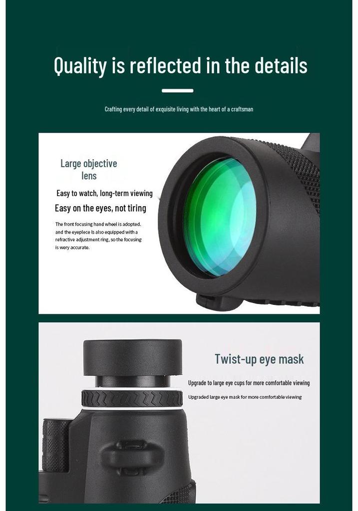 80x100 HD Monocular Telescope with High Magnification, Low-Light Night Vision, Phone Connectivity for Photography, Portable for Bird Watching