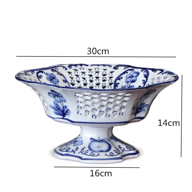 Hollow Fruit Plate Ceramic Plate Tall Feet Fruit Dish Snack Bowl Decorative Tableware Food Tray Fruit Basket Storage Ornaments
