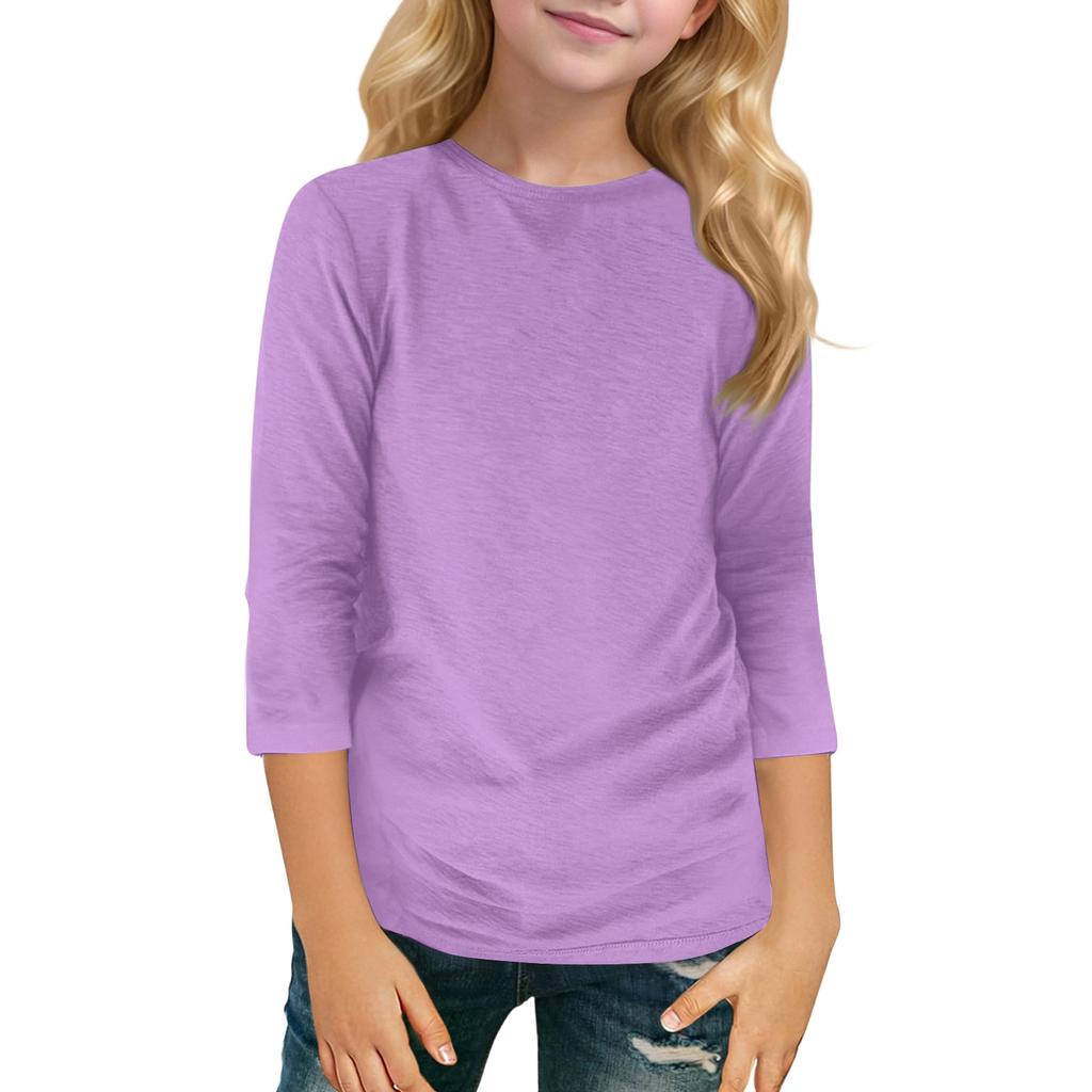 Dziecięca Codzienna Modna Koszulka z Krótkim Rękawem 3/4 z Okrągłym Dekoltem