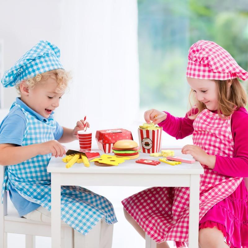 Wooden Fast Food Diner Set Toy for Kids Pretend Kitchen Play Classic American Meal Realistic Food Set Burger French Fries Cola