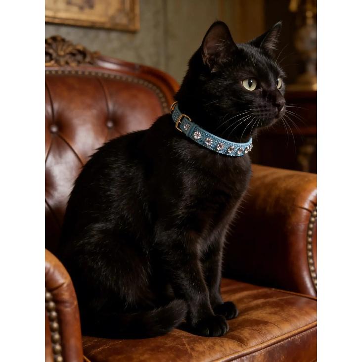 Sparkly Rhinestone Pet Collar - Glitter PU Leather Adjustable Cat Collar, Shiny Crystal Bling Collar for Small Dogs, Puppies