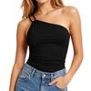 Women One Shoulder Camisole Top with Built-in Bra Padded Support Slim Fit Sleeveless Tank Top Fashionable Solid Color