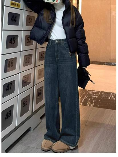 Women's Plus Size High Waist Vintage Velvet Wide Leg Jeans - Autumn/Winter Loose Floor-Length