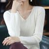 V-neck Pullover Women's Casual Long Sleeved Short Sweater Solid Color Simple Warm Knit Sweater Autumn and Winter Top
