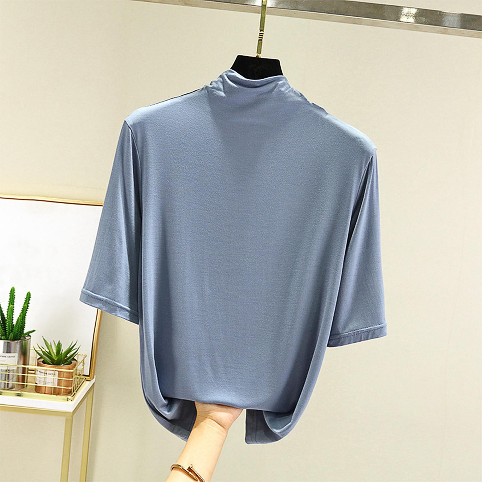 

Жіноча вільна повсякденна футболка з короткими рукавами жіноча тонка комірна нижня сорочка з високим коміром та внутрішнім шаром, базова сорочка, піжами XL