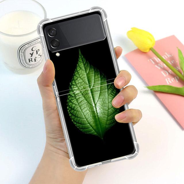 Blader Luksus Luksus Etui For Samsung Galaxy Z Flip 3 4 5g Funda Z Flip3 Gjennomsiktig PC Hardt Støtsikkert Bakside Telefon Coque Skall