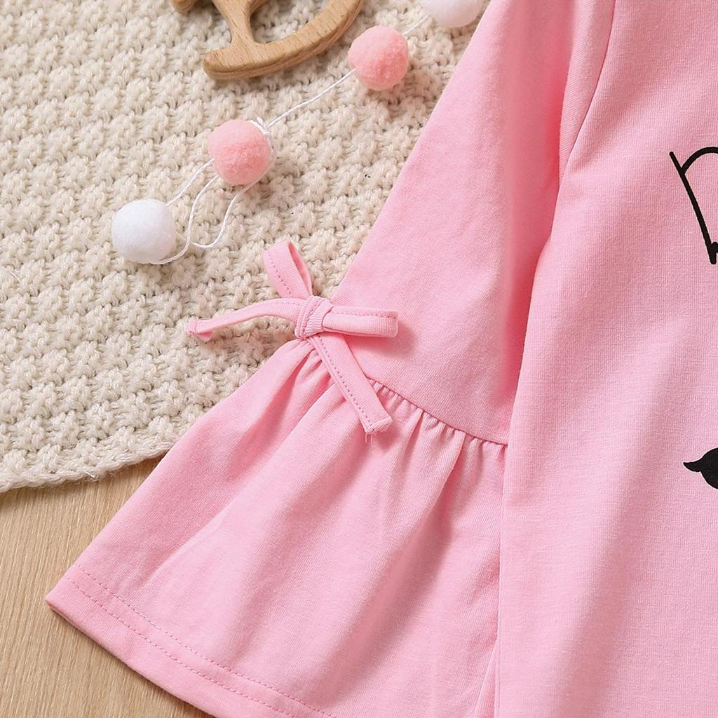 Girls Spring Autumn Long Sleeve Two Piece Set Bowknot Letter Print Leopard Flared Pants Toddler Girls Outfits Kids Fashion Clothing