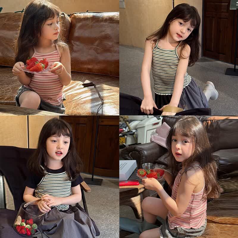 SEVEN BOBI Girls Korean Style Striped Knit Tank Top 130 cm