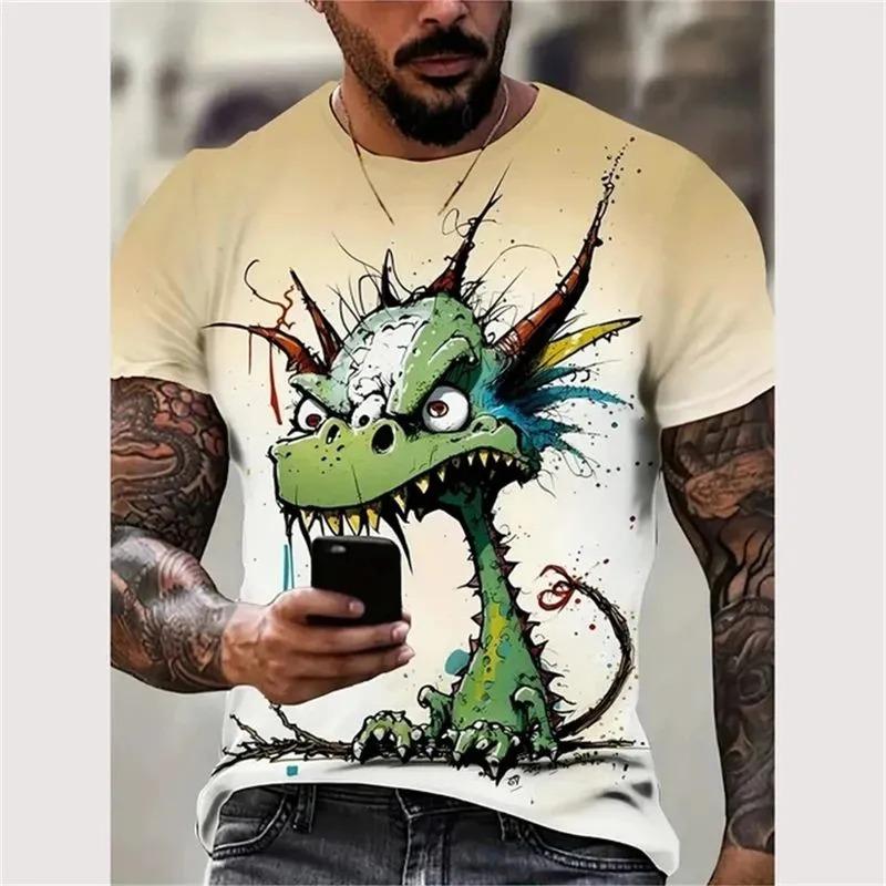 3D Printed Men's T-shirt with Fun Animal Patterns, Summer Street Short Sleeved Round Neck Top Fashionable T-shirt