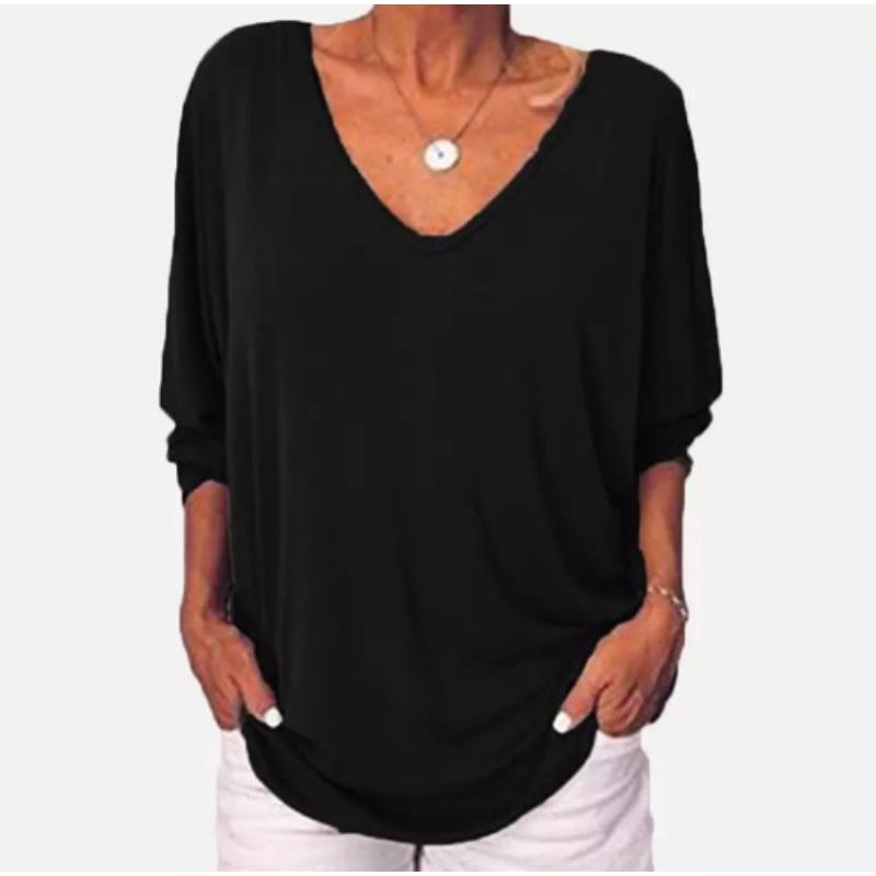 women's Loose Batwing 3/4 Sleeve V Neck Button Decor Casual Tunic Top Oversized Blouse
