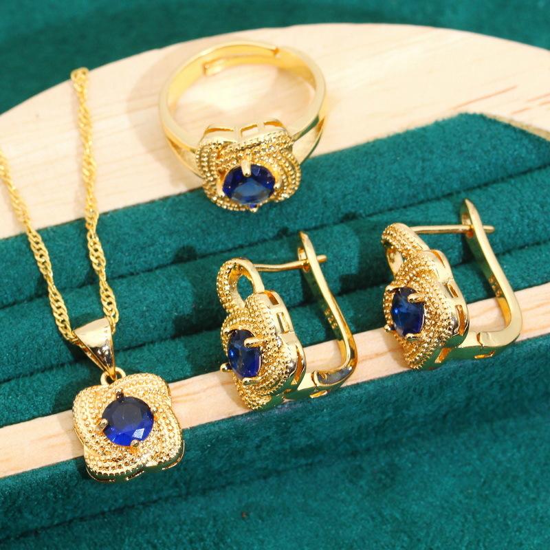 Classic Europe and The United States Hot AAA Zircon Bracelet Necklace Earrings Open Ring Female Jewelry Set