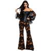 Halloween Pumpkin Witch Dark Witch Costume Set Off-Shoulder Mesh Sleeves Shapewear Pumpkin Trumpet Pants