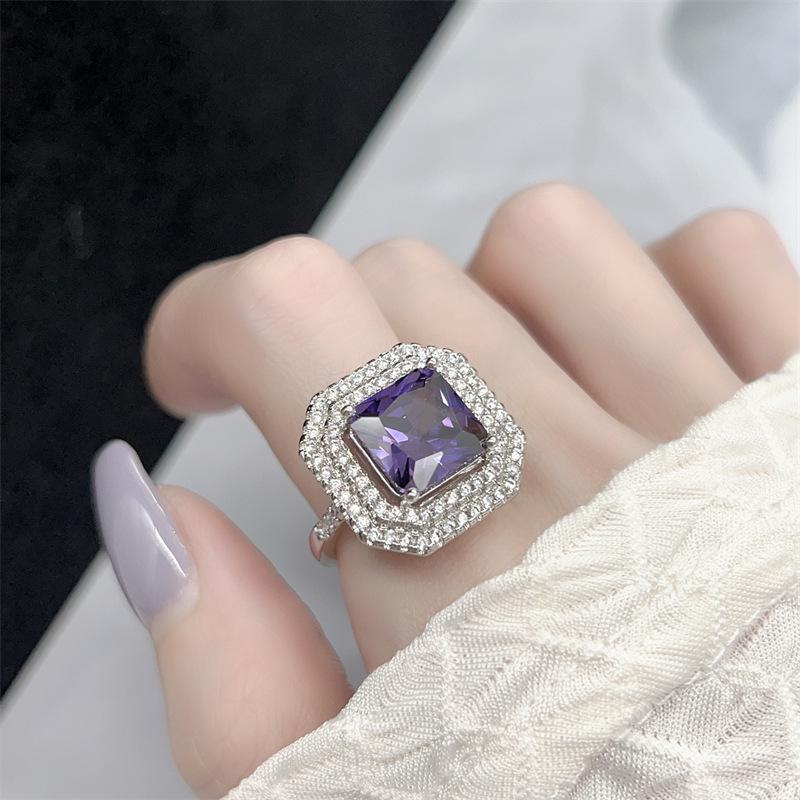 Brilliant Purple Gem Set: Women s Elegant Three-Piece - Stud Earrings, Ring, and Necklace.