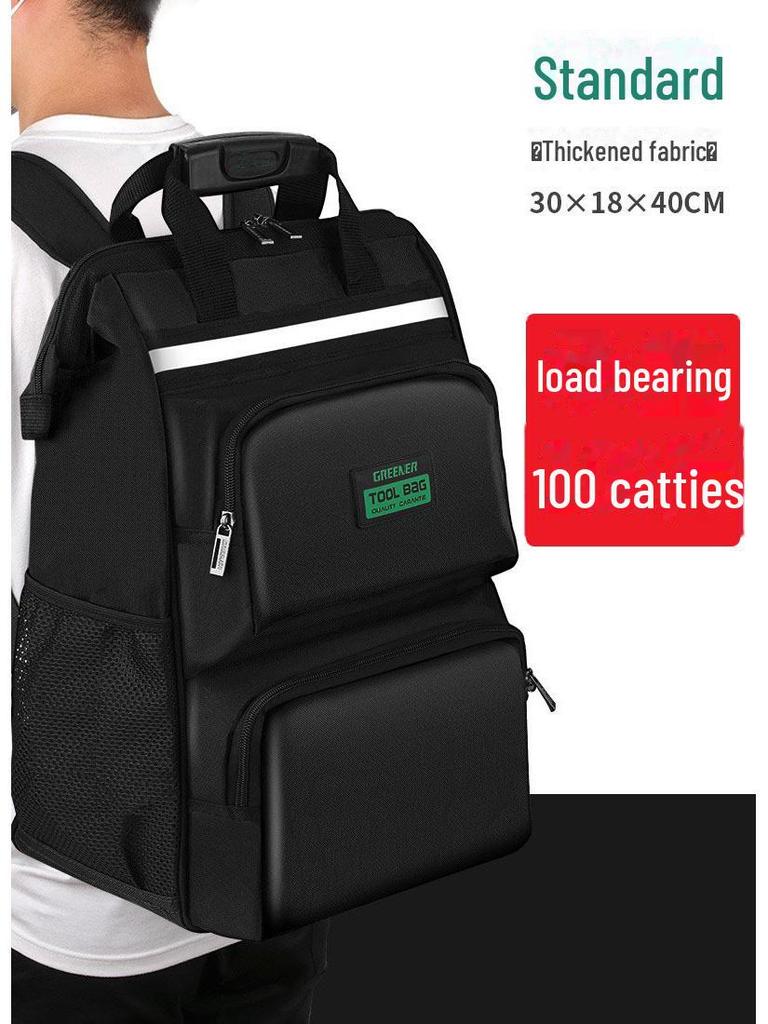 Green Forest Men's Double Shoulder Tool Backpack – Multifunctional, Durable Canvas Repair Bag for Electricians