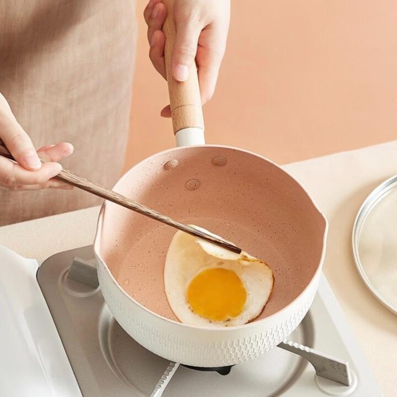 Non-Stick Saucepan with Lid Cooking Pot with Pour Spout & Wooden Handle Sauce Pan Stick Proof for Induction Cooker Gas Stove