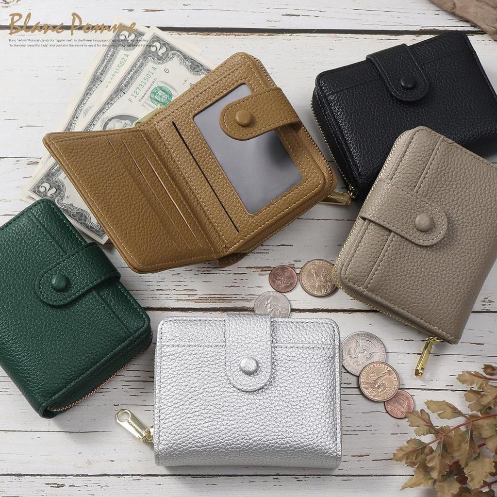 Blanc Pomme Women's Bi-fold Wallet with Flap, Compact, Small, and Thin, Greige, bp-1092