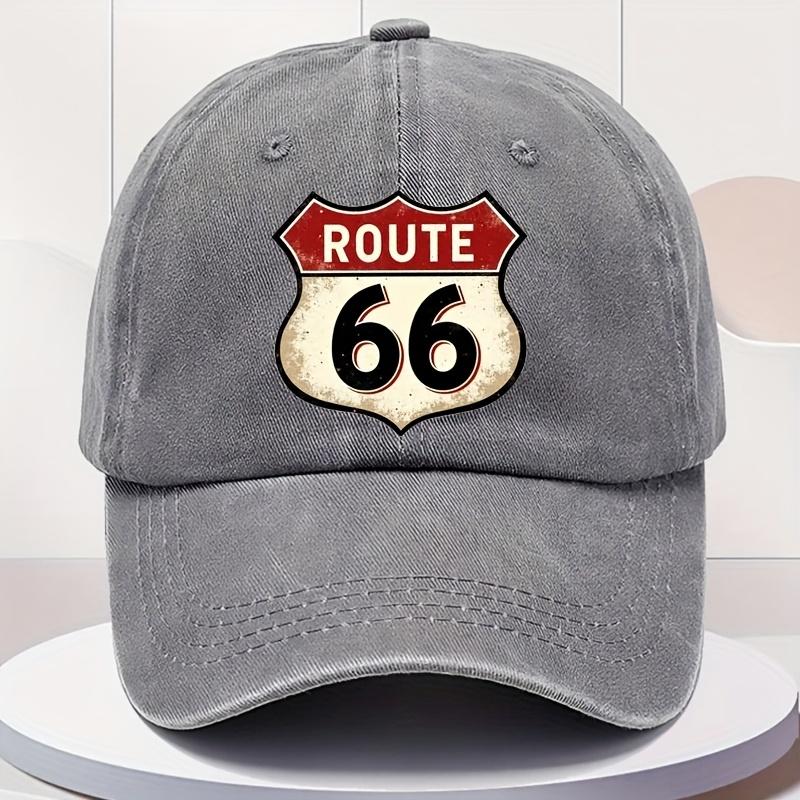 Mens Route 66 Logo Baseball Cap  Vintage Route 66 Highway Shield Emblem with 66 Numbered Highways Retro Washed Like Look
