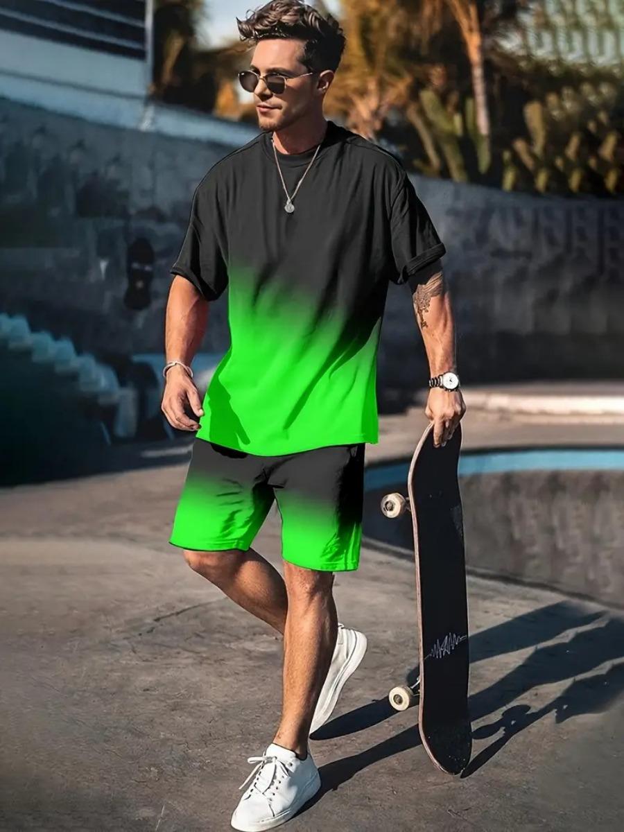 

Модный тренд стиля Y2K с 3D-принтом, мужской костюм свободного покроя в уличном стиле Харадзюку, футболка с короткими рукавами и шорты, комплект из двух предметов 6XL