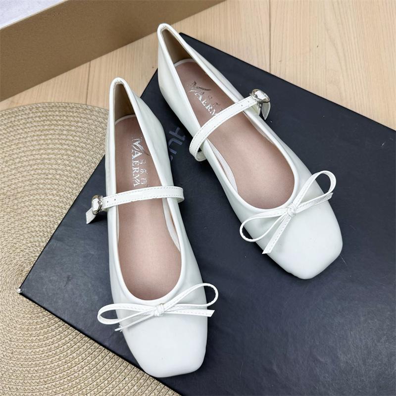 Fashion Flat Shoes for Women's Spring Autumn Square Toe Bow Mary Jane Shoes Women's Patent Leather Casual Women's Shoes Large Size 43 44