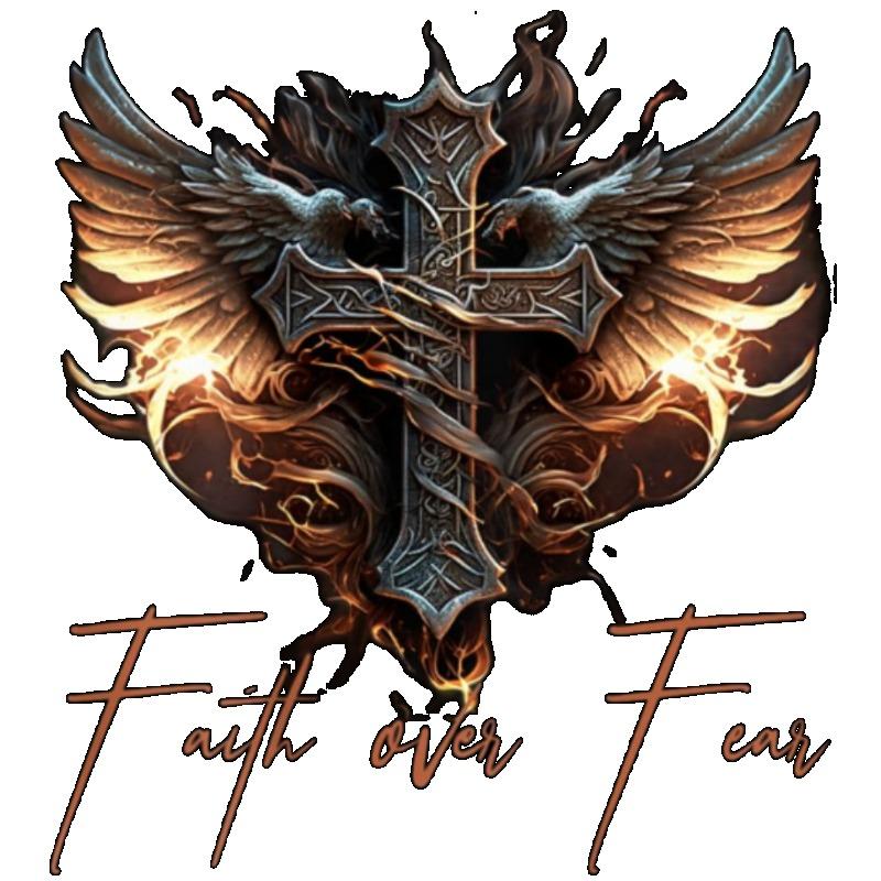 Faith Over Fear T Shirt Black Cross with Wings and Flames Design for Men Casual Wear Streetwear Fashion Statement Top