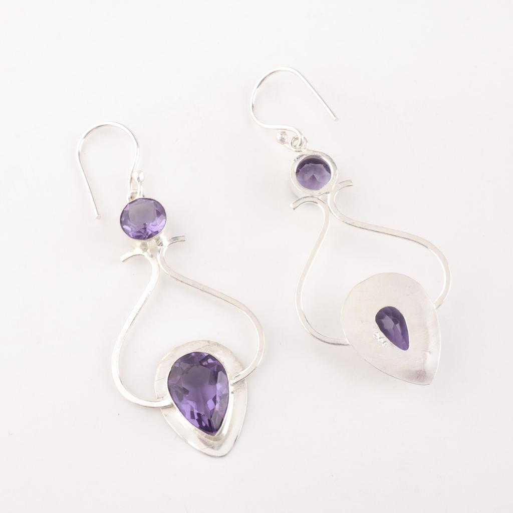 Natural Iolite Gemstone 925 Sterling Silver Handmade Drop/Dangle Earrings 2.07" EE-170-4