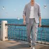 Spring and Autumn Men's Casual Linen Long-sleeved Stand-up Collar Shirt Tooling Foot Trousers Suit Men