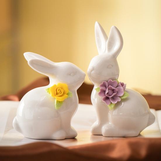 Påskkeramikkaninfigur Mini Blomma Kaninstaty Vår Påsk Hem Kontor Semesterfest Dekoration Prydnad