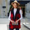 Autumn and Winter Women's Loose Fashionable Medium-length Hooded Buttonless Cardigan Plaid Plush Vest Jacket Women